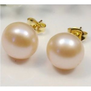 14K Gold 9-10 mm Pink Natural South Sea Pearl Stud Earrings